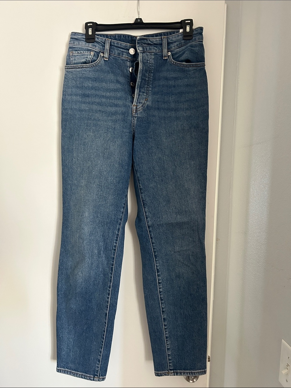H&M Women's Straight-Leg Mid-Blue Jeans